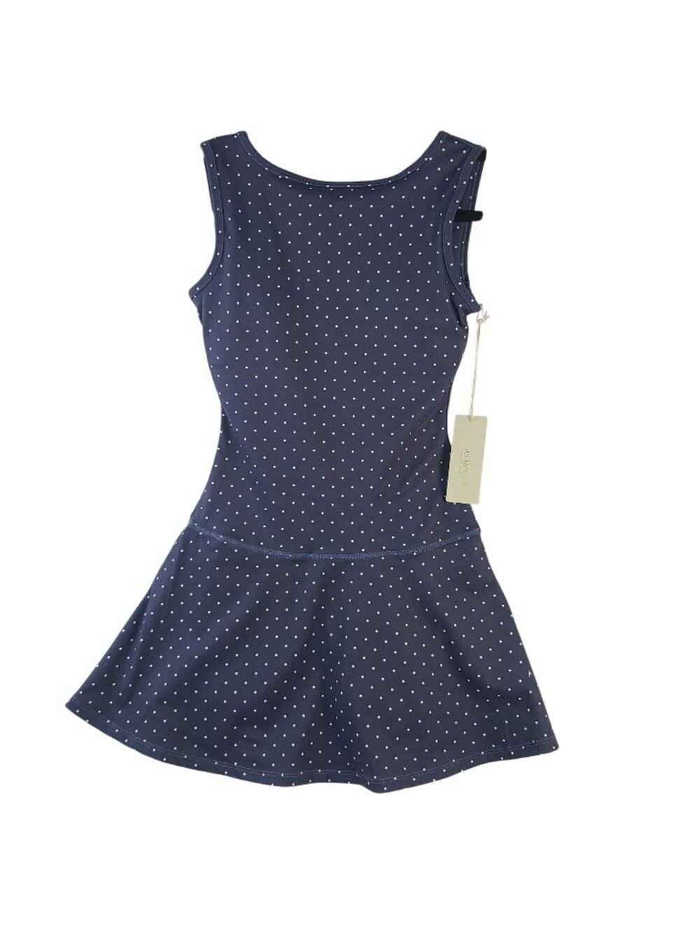 NEW AS Revival Navy Polka Dot Athletic Dress Built-In Shorts & Shelf Bra Sz S